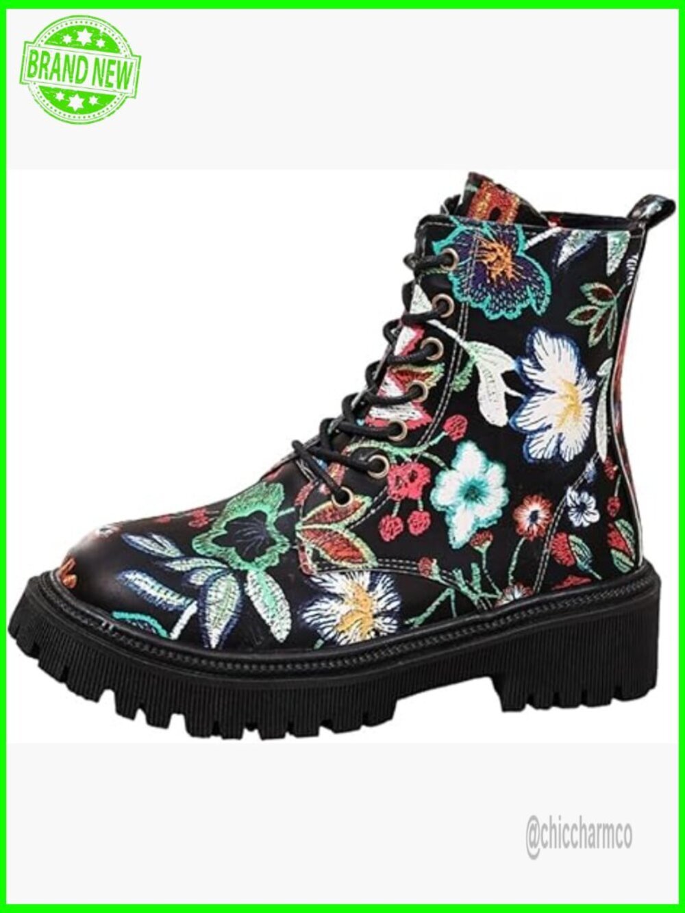 Women's Ankle Boots Side Zipped Lace-Up Western Combat Boots Flat Chunky Fall